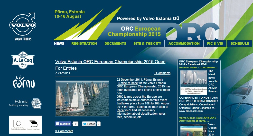 Volvo Estonia ORC 2015 EM-i korraldajad ootavad purjetajaid regatile registreeruma